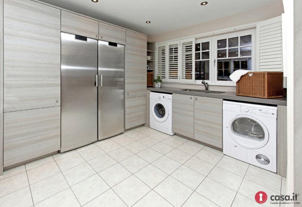 Modern laundry room inside big kitchen interior
